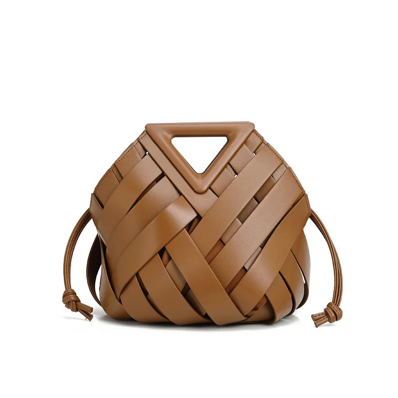 2025 new style vegetable basket triangular magnetic buckle woven hollow bag handbag single-shoulder crossbody bucket bag