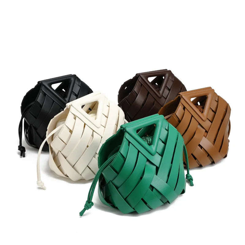 2025 new style vegetable basket triangular magnetic buckle woven hollow bag handbag single-shoulder crossbody bucket bag