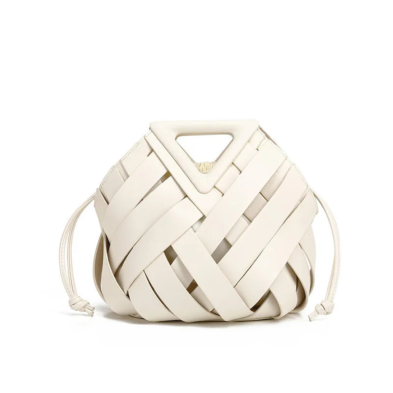 2025 new style vegetable basket triangular magnetic buckle woven hollow bag handbag single-shoulder crossbody bucket bag