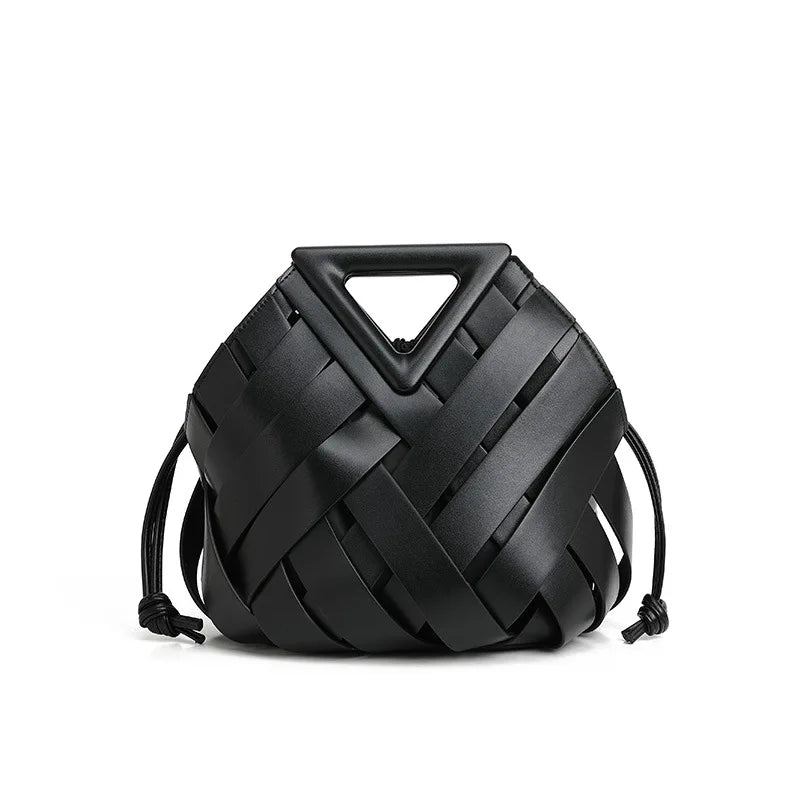 2025 new style vegetable basket triangular magnetic buckle woven hollow bag handbag single-shoulder crossbody bucket bag